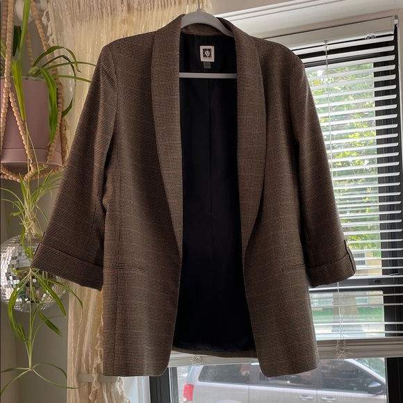 Anne Klein Brown Houndstooth Blazer - Picture 1 of 8